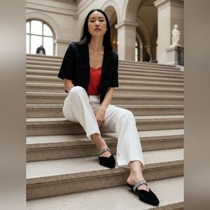 A New Day. Black Velvet Rhinestone Mule Sandal 8.5